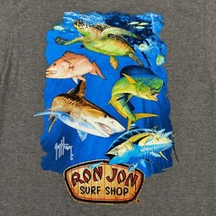 Guy Harvey Ron Jon Surf Shop Pocket Shirt Mens Small Gray Turtle Dolphin Shark