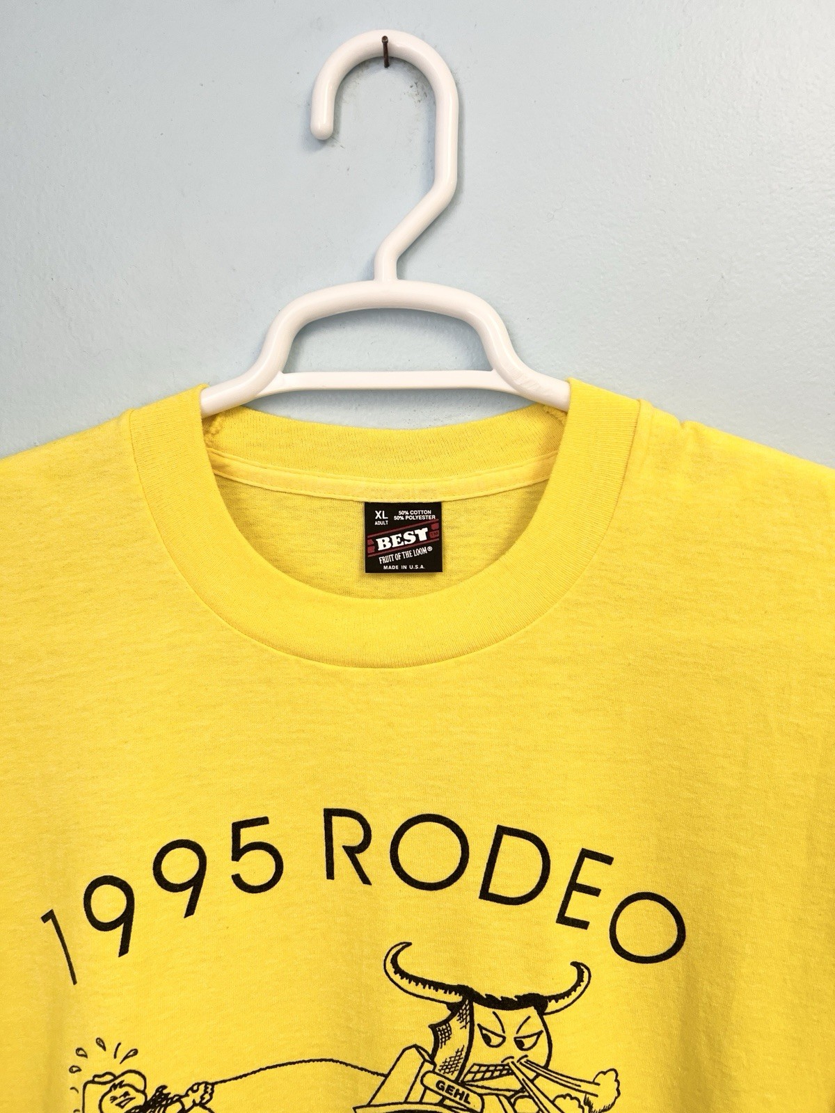 Vintage 90s Rodeo T-Shirt Yellow XL Fruit of the Loom Best USA Made Bull gallery