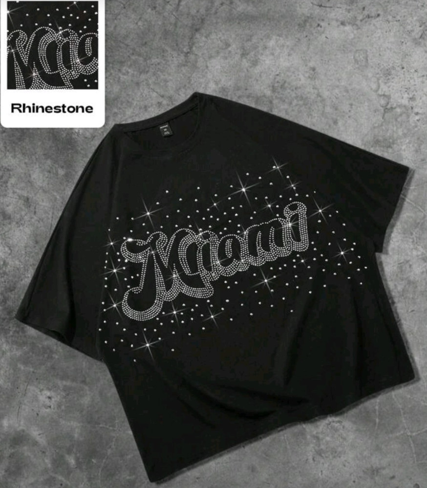 New Men Luxury Diamond Rhinestone Miami Black Fashion T-Shirt High Quality