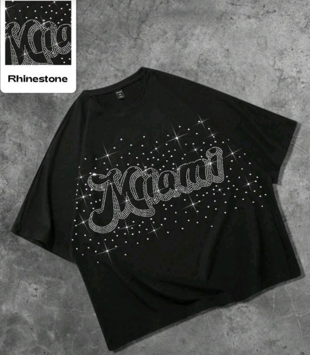 New Men Luxury Diamond Rhinestone Miami Black Fashion T-Shirt High Quality