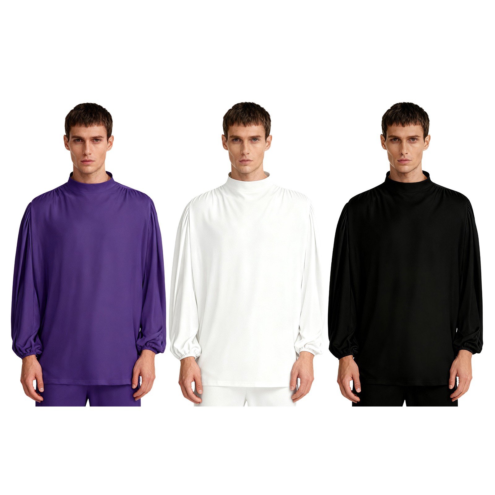 Mens Blouse Tunic Shirt Stand Collar Tops Church Worship Celebrations Choir gallery