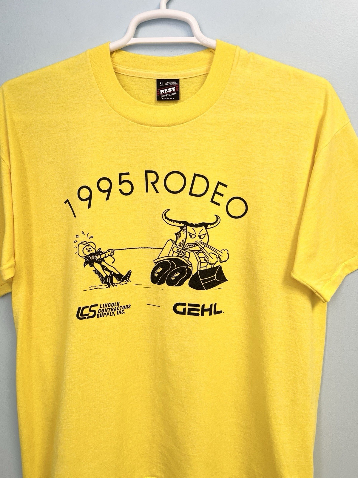 Vintage 90s Rodeo T-Shirt Yellow XL Fruit of the Loom Best USA Made Bull gallery