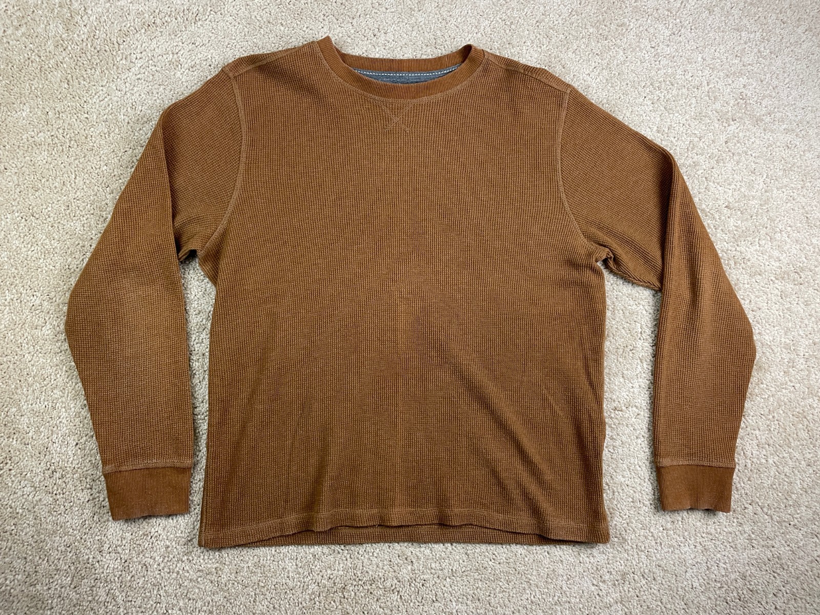 Members Mark T-Shirt Mens Large Ribbed V-Notch Thermal Waffle Knit Brown gallery