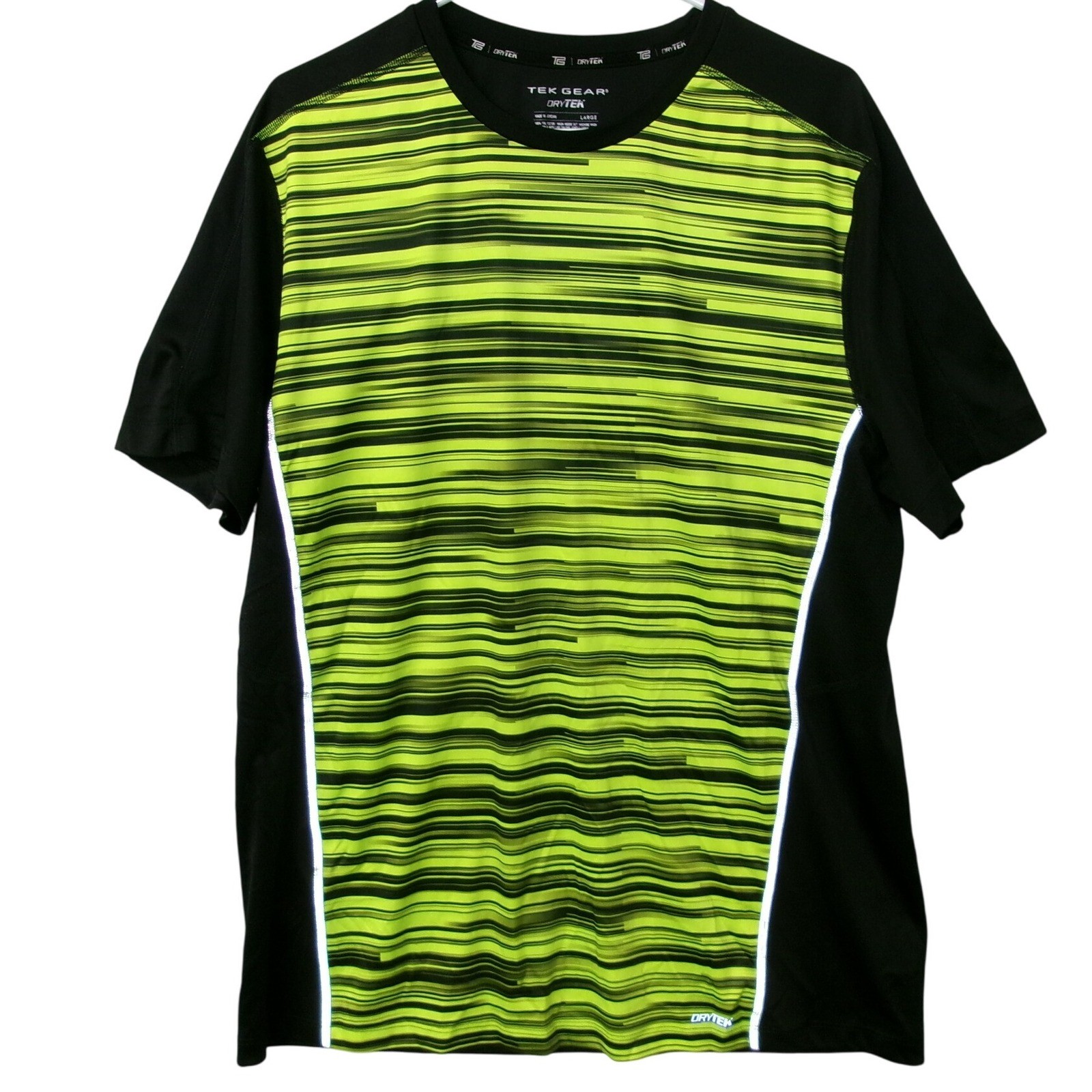 Tek Gear Dry Tek Men's Large Black Neon Stripe Athletic T Shirt Performance gallery