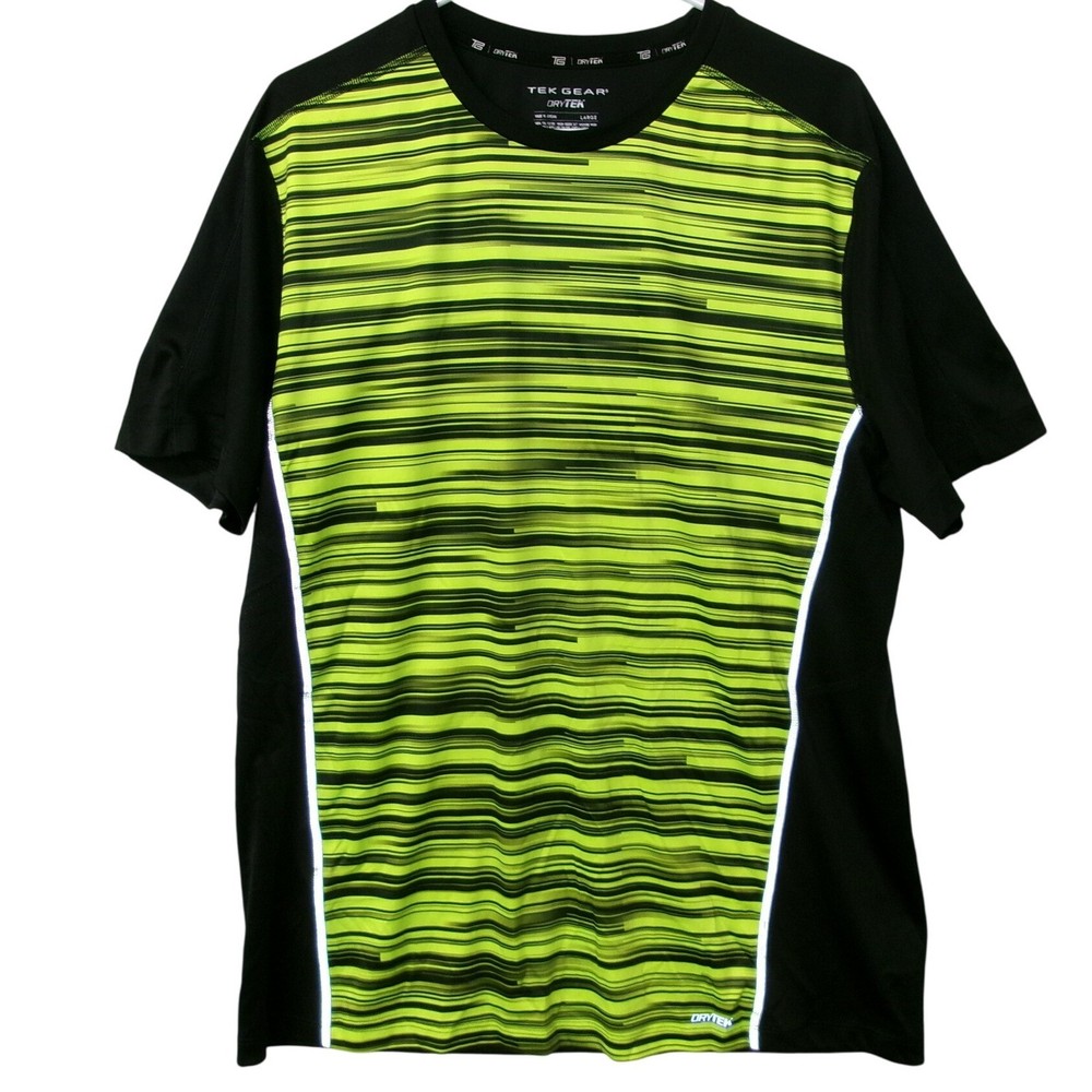 Tek Gear Dry Tek Men’s Large Black Neon Stripe Athletic T Shirt Performance