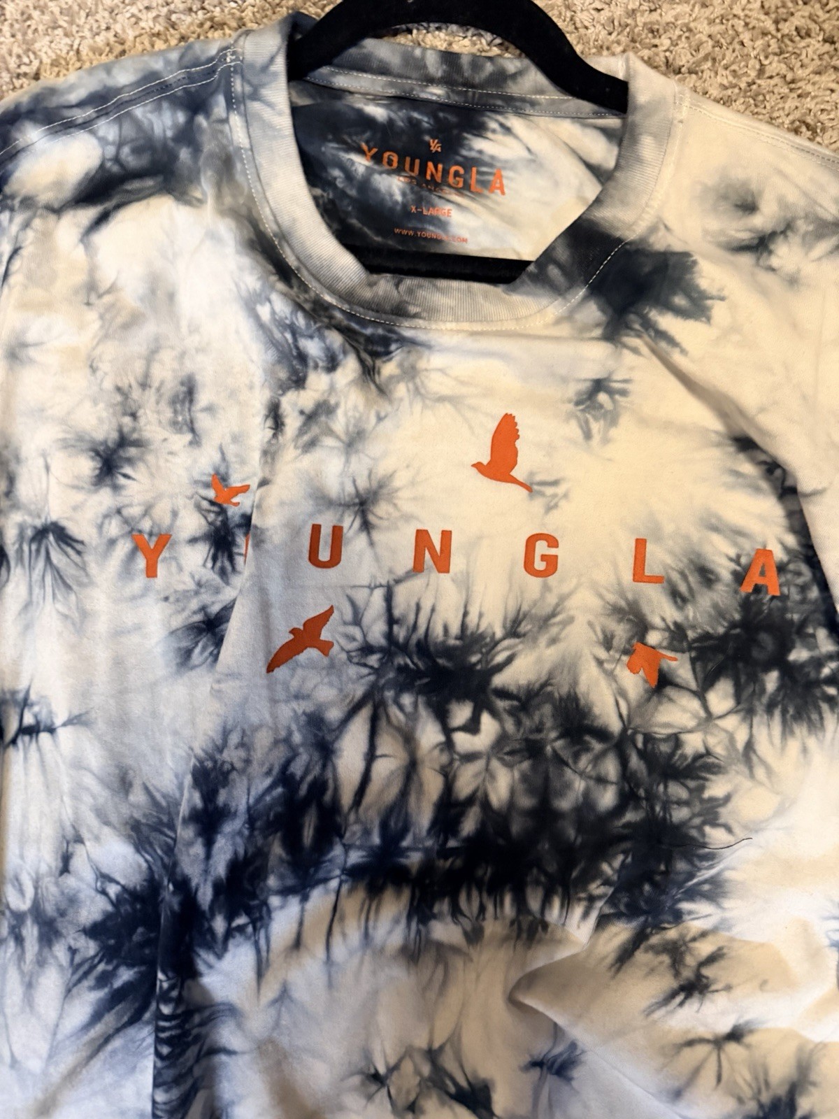 YoungLA Shirt Mens XL Blue White Tie Dye Logo Crew Neck Long Sleeve Pullover gallery