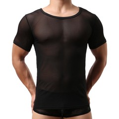 Breathable Mesh See Through Fishnet T Shirt Short Sleeve Clubwear For Men