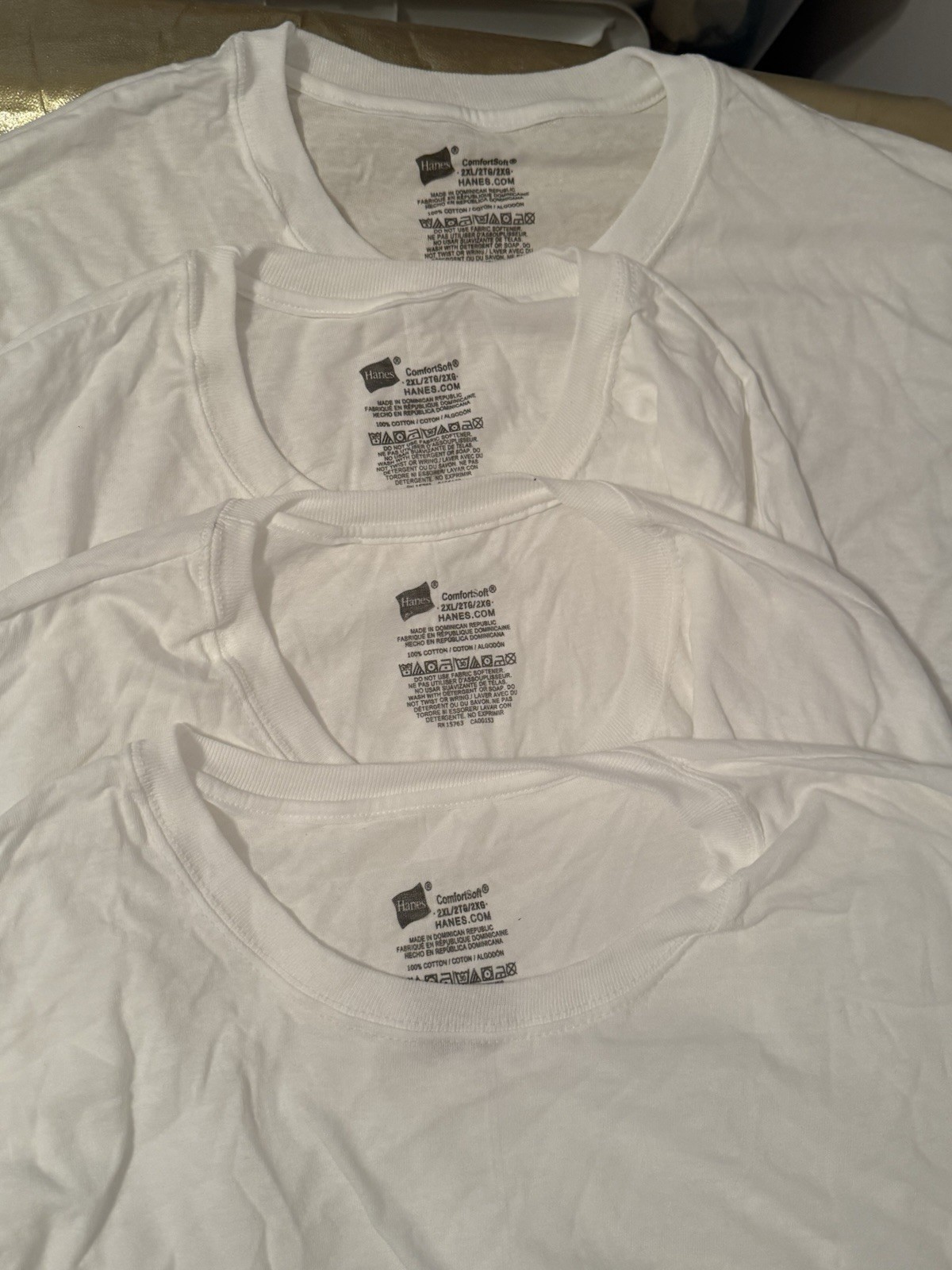 NWT Hanes 4 Pack Original Fit Crew Cotton T Shirts White Size 2XL 50”-52" gallery