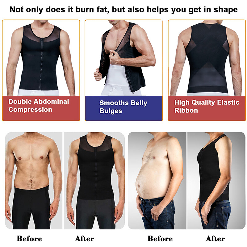 Mens Gynecomastia Moobs Belly Compression Shirt Zipper Slimming Body Shaper Vest gallery
