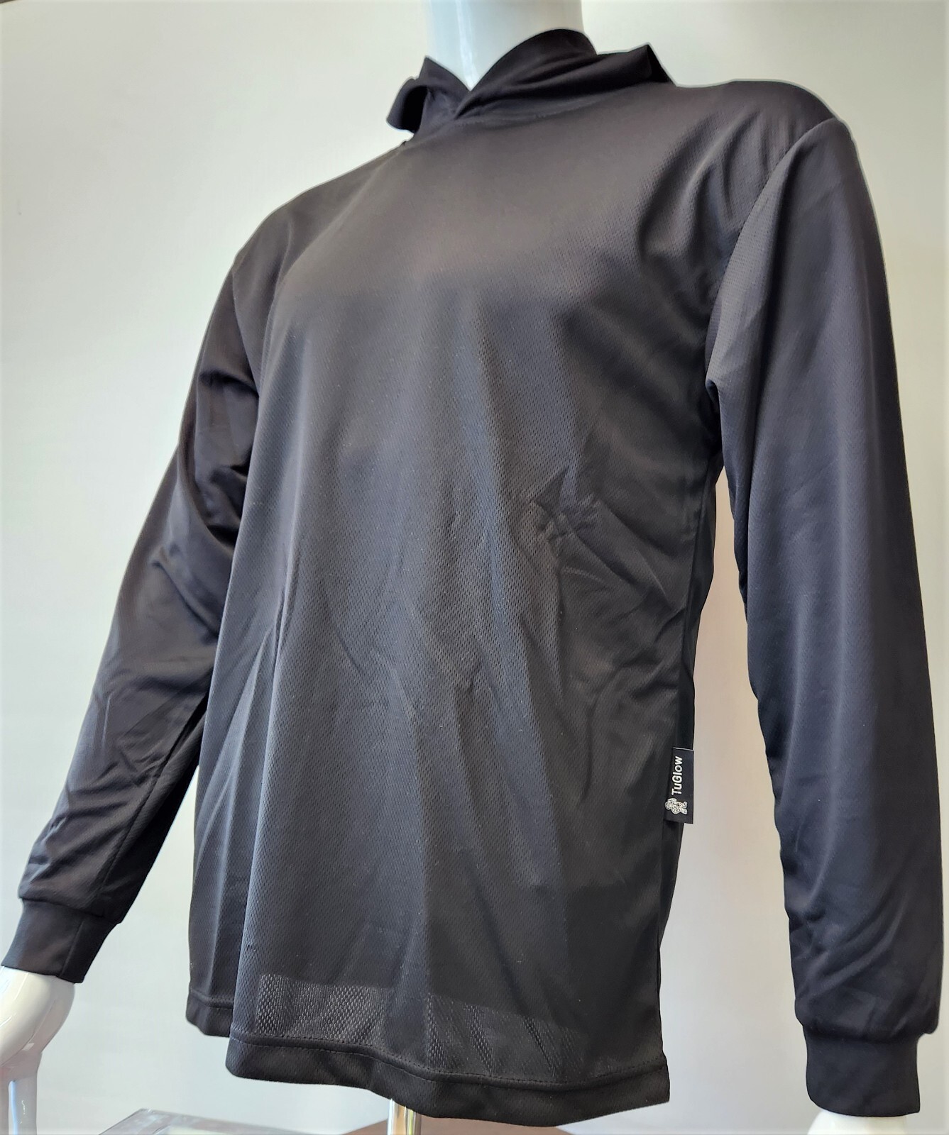 Black Long Sleeve Safety Shirt With Hoodie, Quick Dry Polyester Birdeye mesh gallery