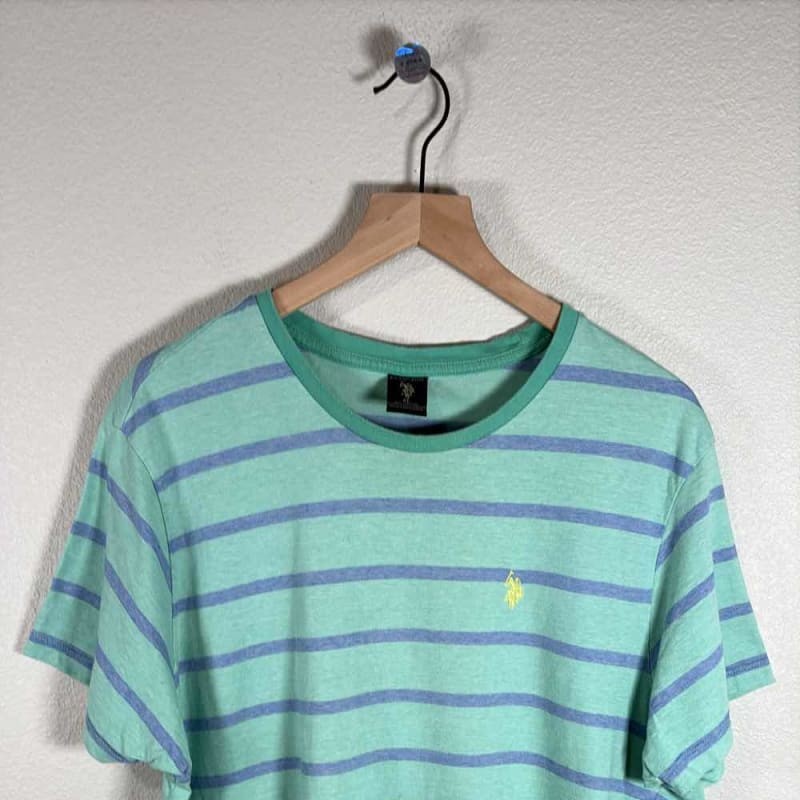 US Polo Assn Mens Green Blue Striped Crew Neck Tee XL