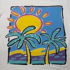 Vintage 90s Sun Palm Trees Beach Summer Tropical Graphic T-Shirt USA – One Size