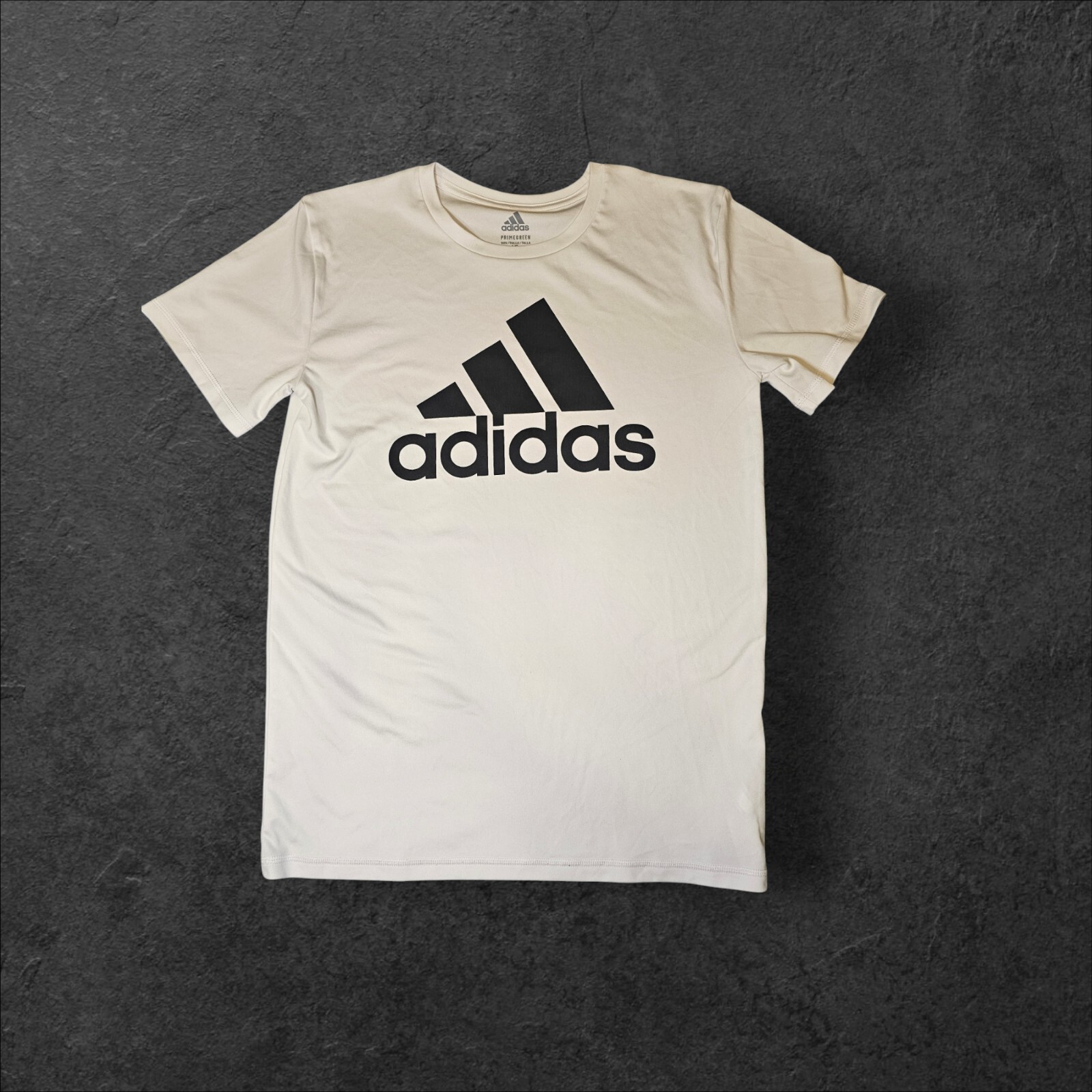 Adidas White Graphic Logo T-Shirt Men’s Size Large 100% Recycled Polyester