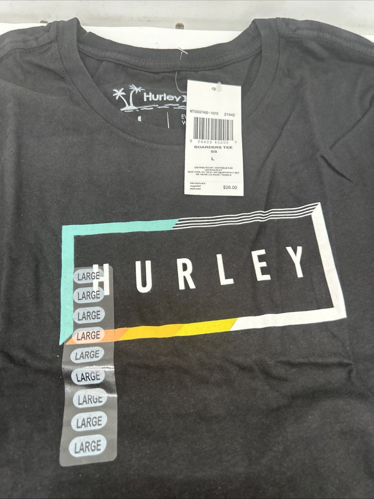 Black Hurley T-Shirt Large Short Sleeve Tee Top Crew Neck Surf Boarders Tee T10 gallery