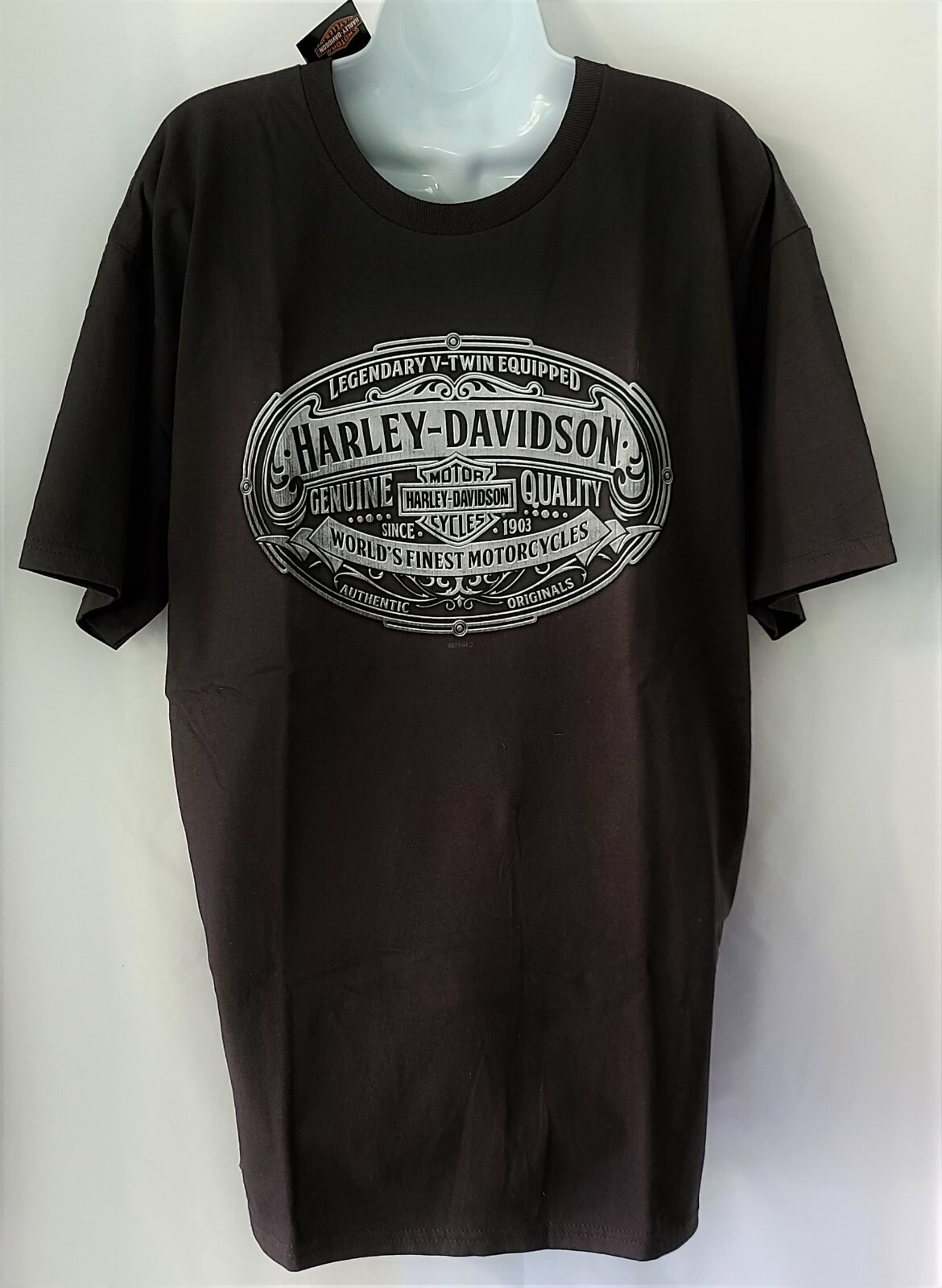 HARLEY DAVIDSON SS Shirt Dark Gray Belt Buckle Legendary V Twin Chest44in Mens L gallery