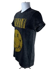 Nirvana Shirt Unisex Small Heather Black Smiley Front Graphic Distressed 2022