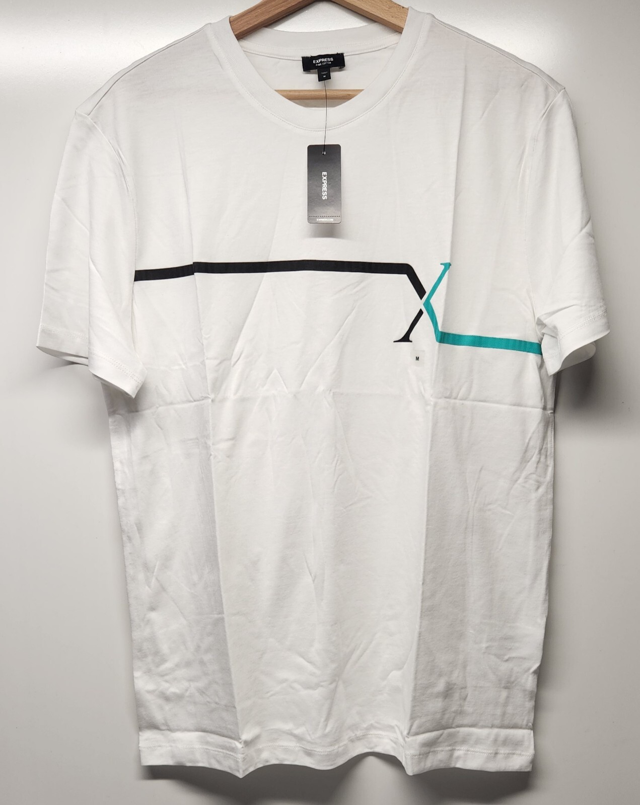 Express Pima Cotton T-Shirt Short Sleeve White Graphic Men's Medium gallery