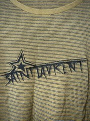 Authentic Saint Laurent Striped Logo Star Kaki Green Cotton T-shirt Size Medium