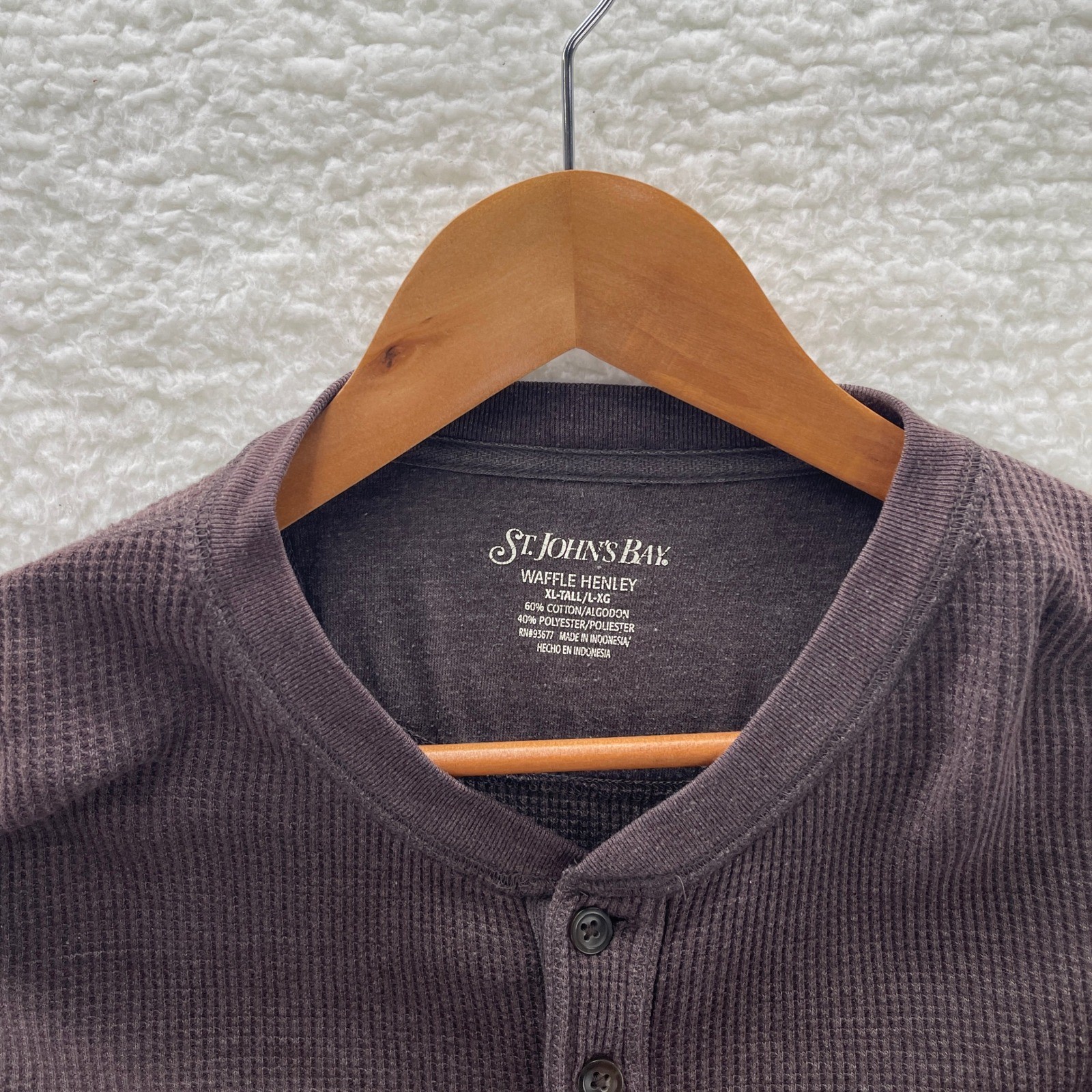 ST Johns Bay Shirt Mens XL Tall Brown Thermal Henley Waffle Knit Y2K Grunge gallery