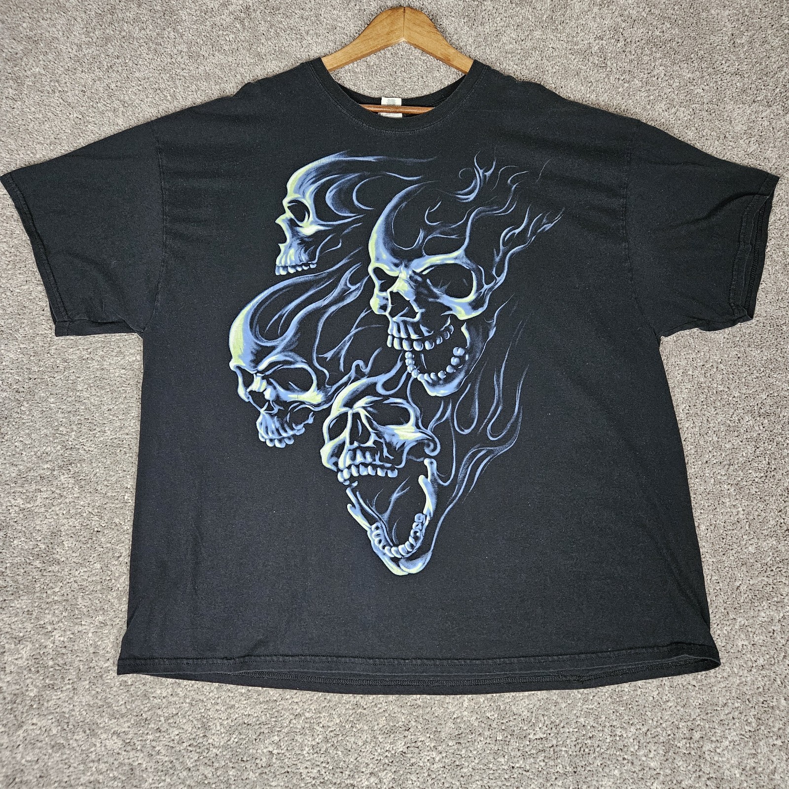 Vtg Skull T-Shirt Adult 3XL Black Tee Y2K Biker Skater Punk Horror Grunge Metal gallery