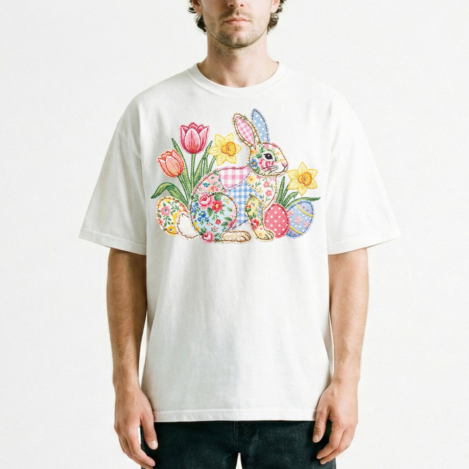Easter Bunny Patchwork Floral Spring T-Shirt Holiday Cute Pastel Egg Lover Tee gallery
