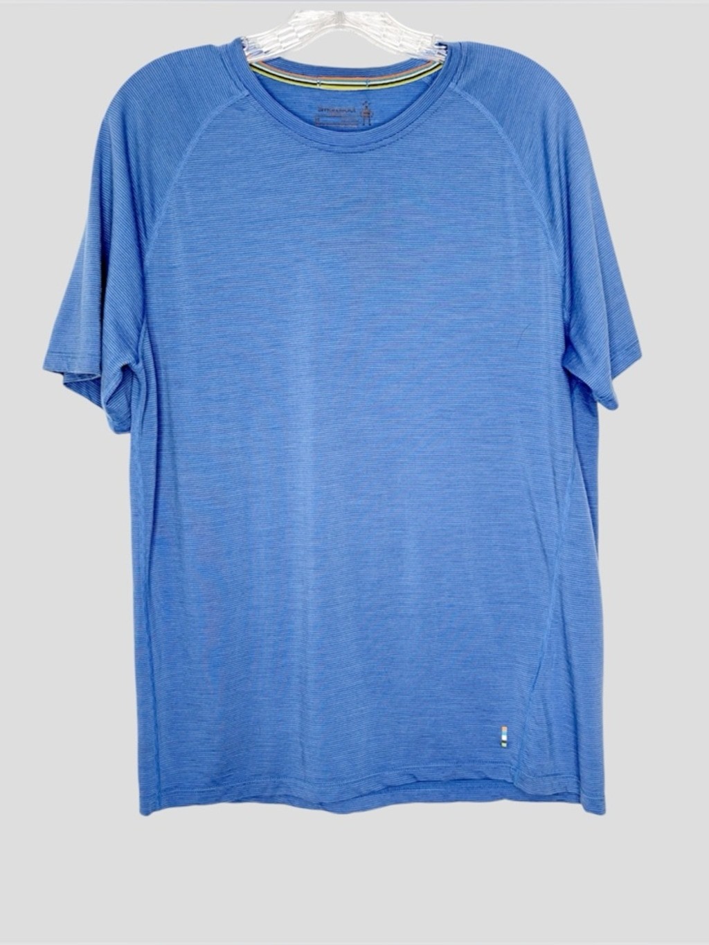 Smartwool 150 Merino Wool Striped T-Shirt Medium M Blue Gray Hiking Base Layer gallery