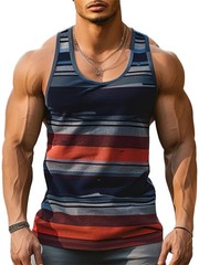 Retro Striped Graphic Tank Tops For Men Fashion Casual Summer Sleeveless 3D.