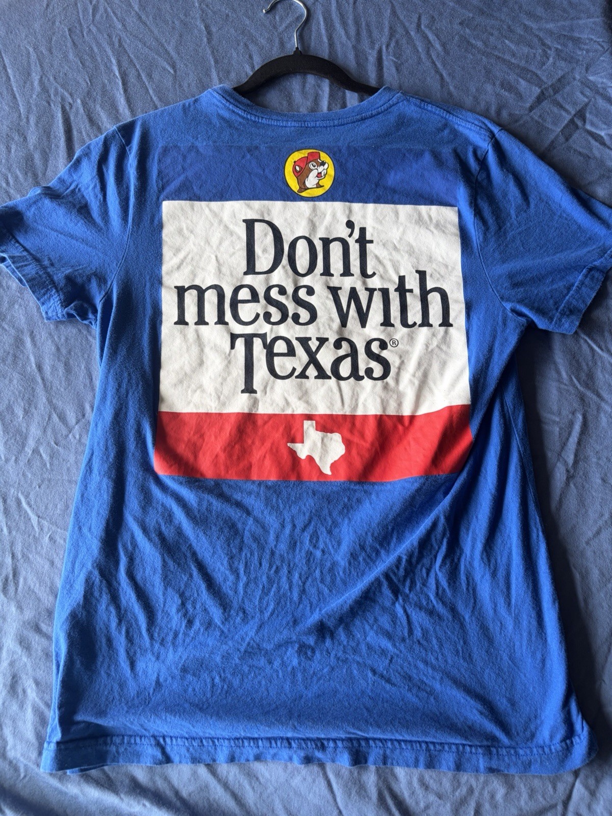 Buc-ee's Men's M Blue Crew Neck Short Sleeve Double-Sided Texas Graphic Tee gallery