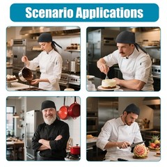 6PCS Chef Hat, Tie Back, Men, Adjustable, Washable, Breathable, Skull Cap, Cook