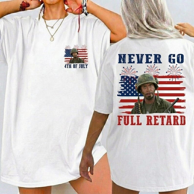 Never Go Full Retar@ 4th of July Shirt, Vintage Tropic Thunder T-Shirt gallery