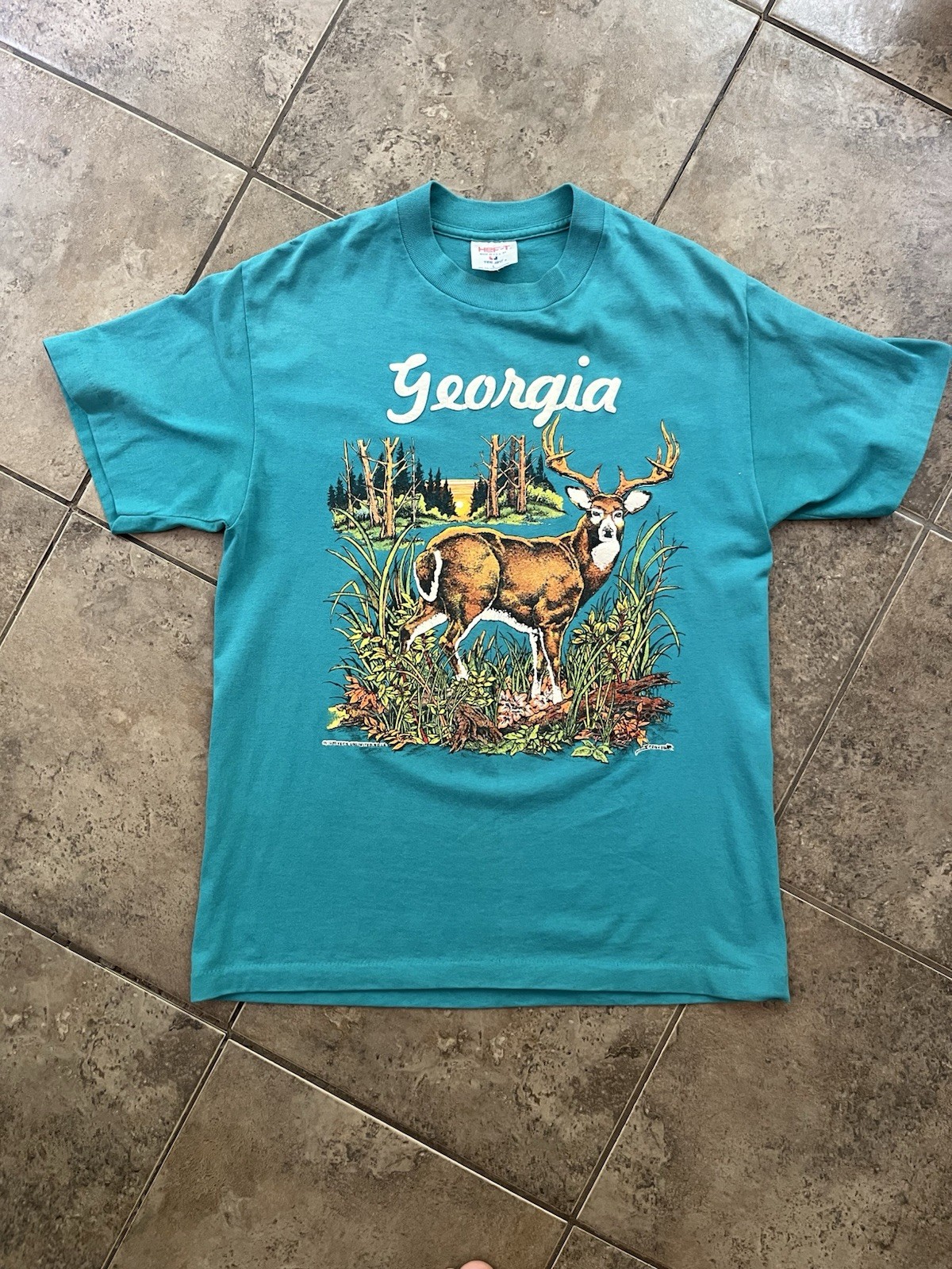 Vintage Georgia tshirt With Deer Single Stitch Teal Green gallery