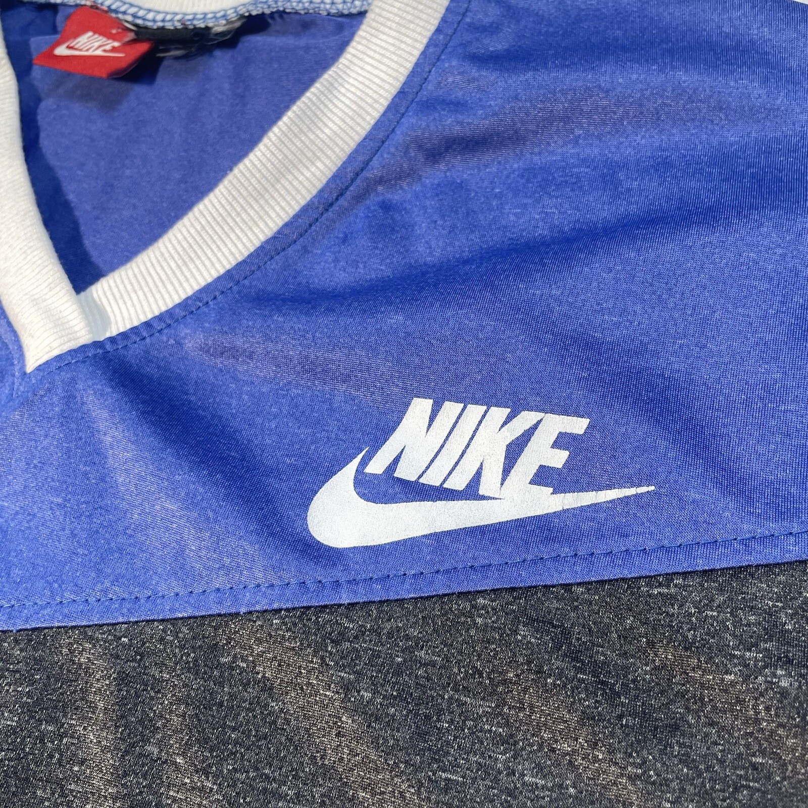 Vintage Nike Shirt Mens Large Blue White 90s 80s Soccer Football V Neck Retro gallery