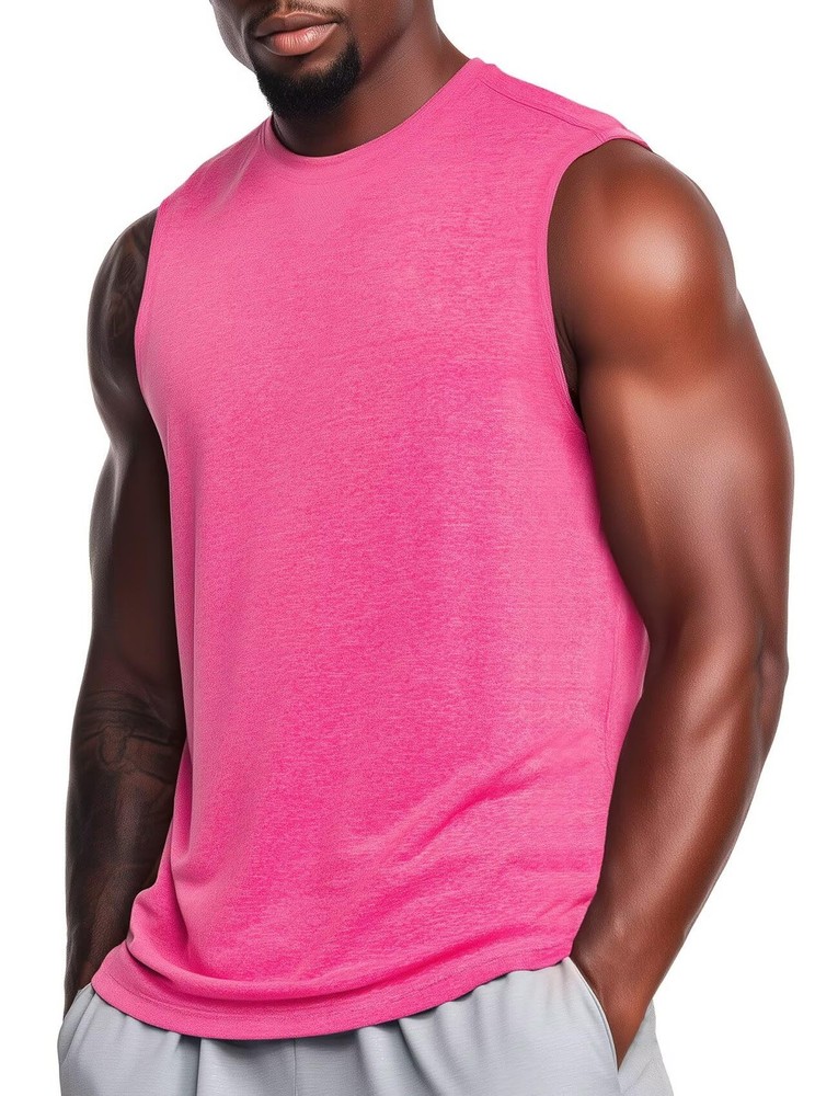 Mens Tank Top Athletic Running Quick Dry Loose Fit(Neon Pink Heather,S)