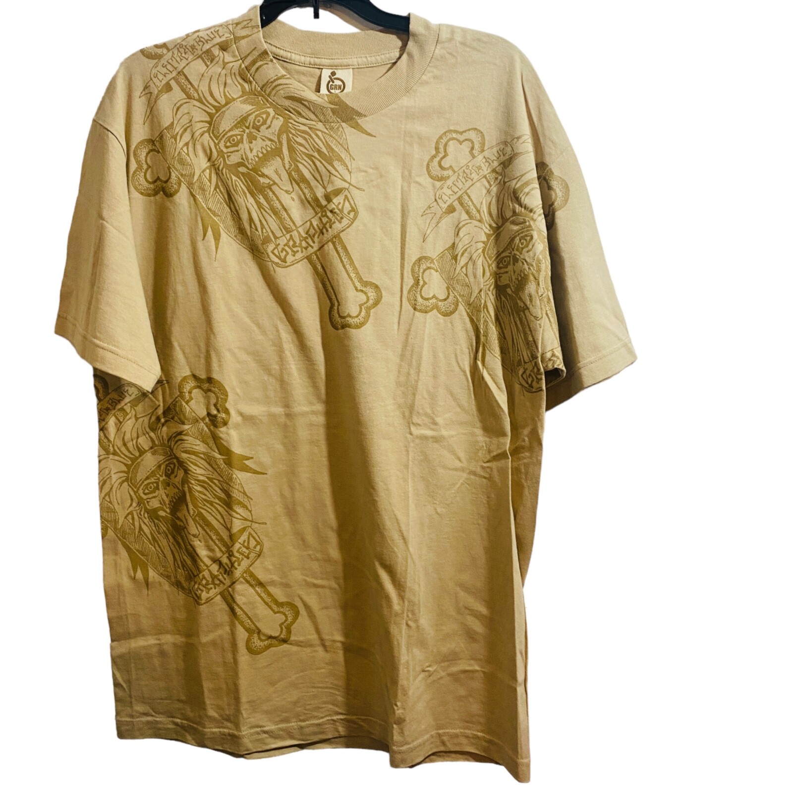 GREEN Apple Tree T Shirt Men's Size Large Beige Short Sleeve Crewneck Vintage gallery