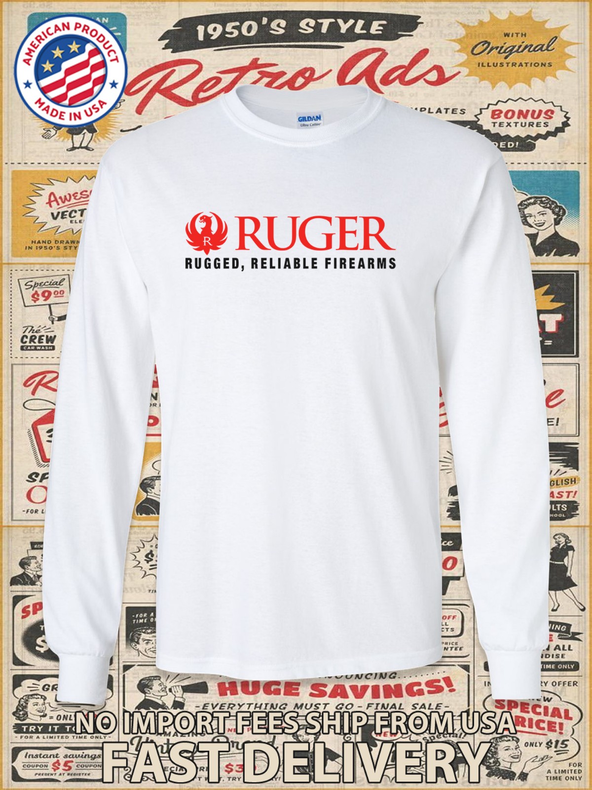 Ruger Rugged Reliable Firearms Logo Men's Long Slevee T-Shirt American T-Shirt gallery