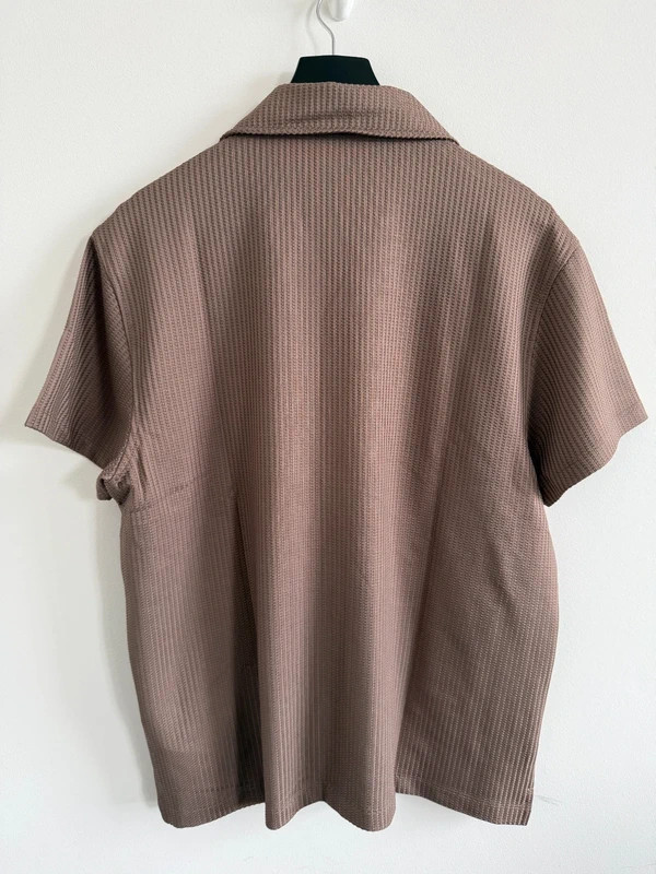 REISS Mens Taupe Brown Warwick Cuban Collar SS Shirt Designer Textured gallery