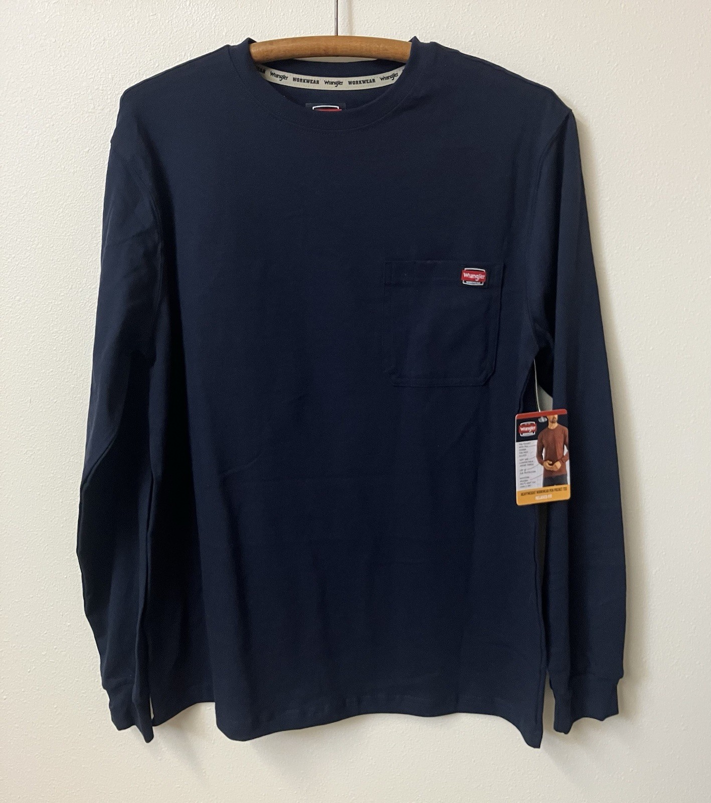 Wrangler Workwear Mens Long Sleeve Heavyweight Pocket Blue T-Shirt Size L Large gallery
