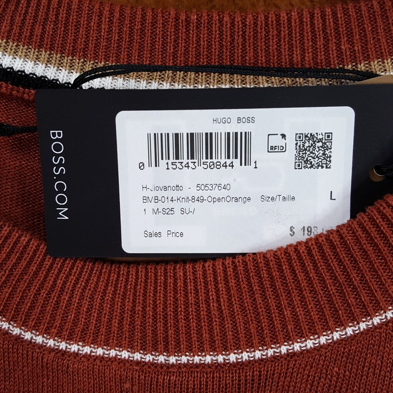 HUGO BOSS Shirt Mens Large Burnt Orange Pullover Crew Linen Knit JIOVANOTTO $198 gallery