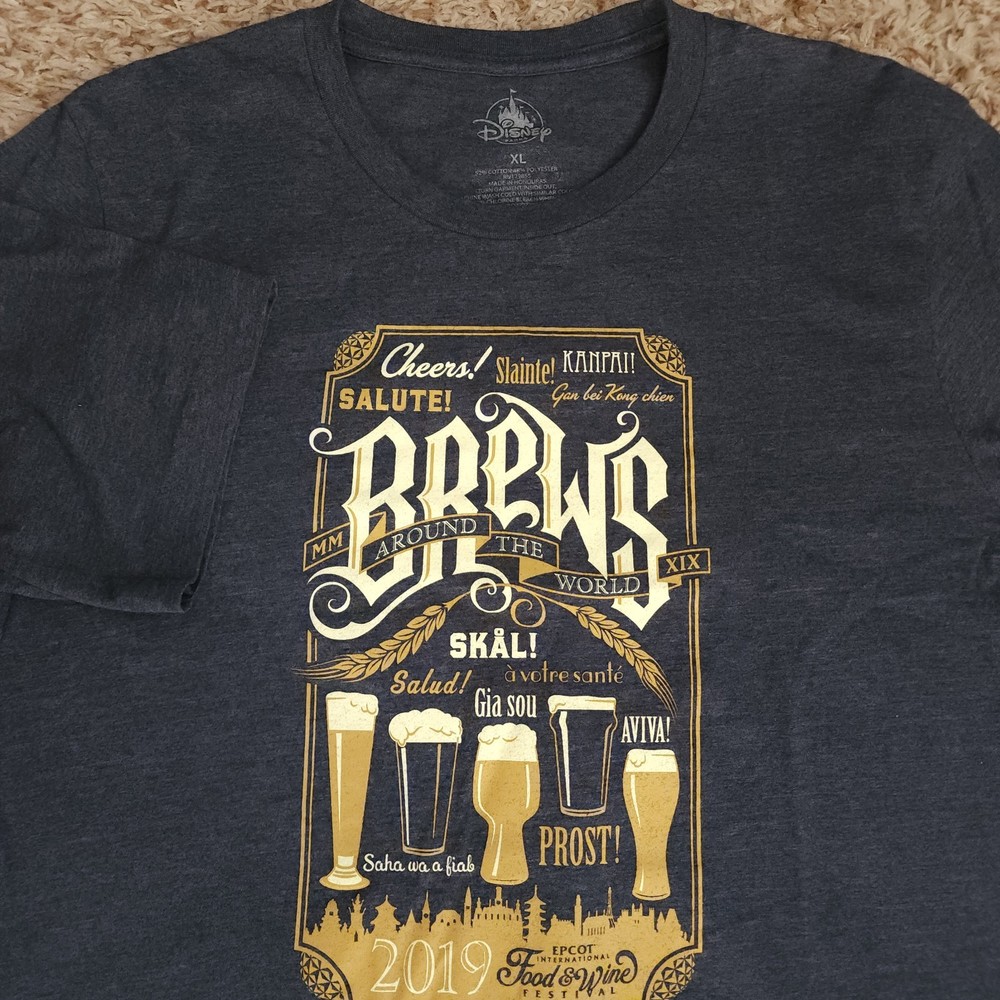 Disney Parks 2019 Brews Around The World Mens XL Short Sleeve Epcot Shirt