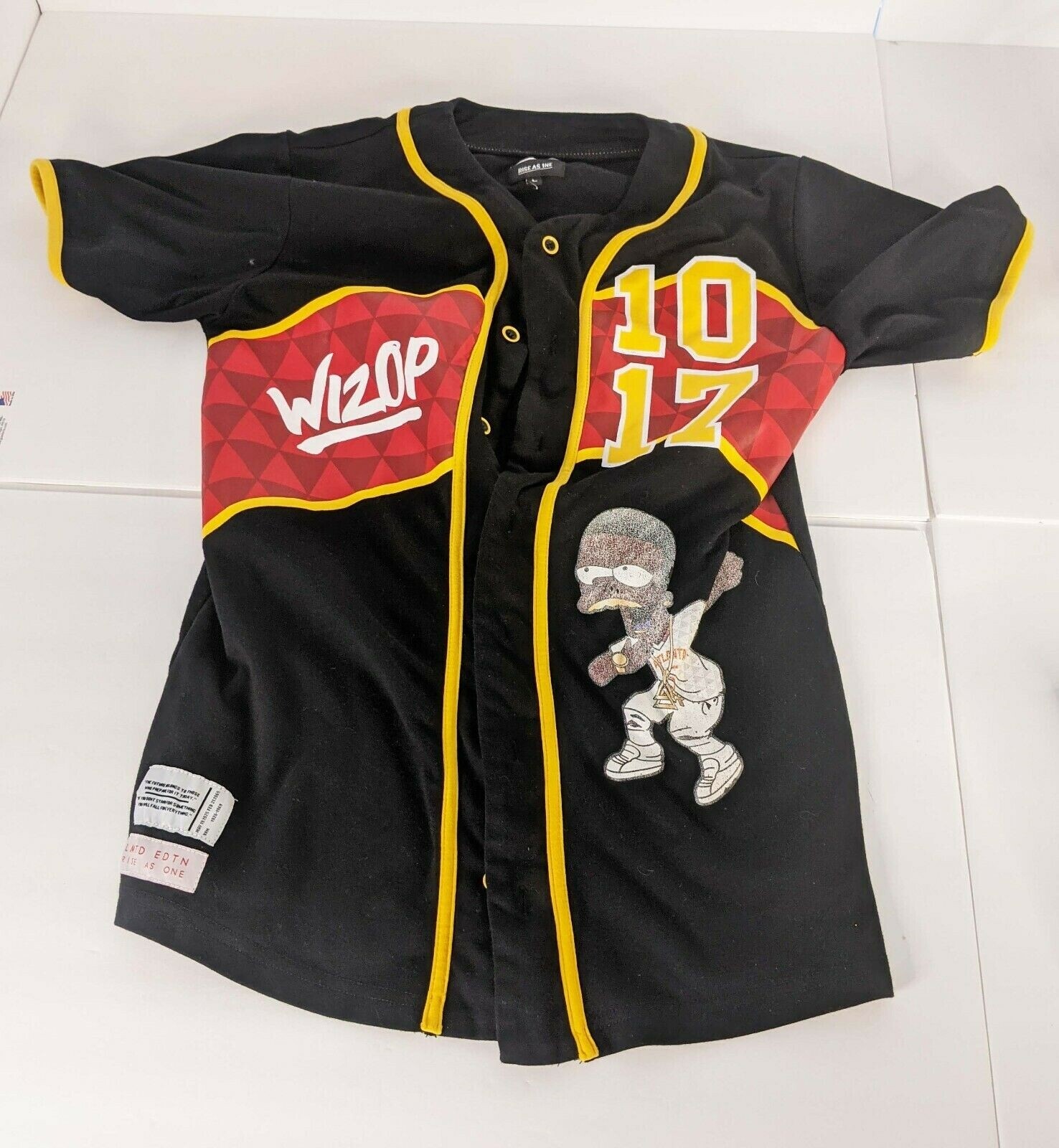 Rise as 1NE Limited Edition WIZOP GUWAP Simpsons 2 sided Jersey Size L Rap tee