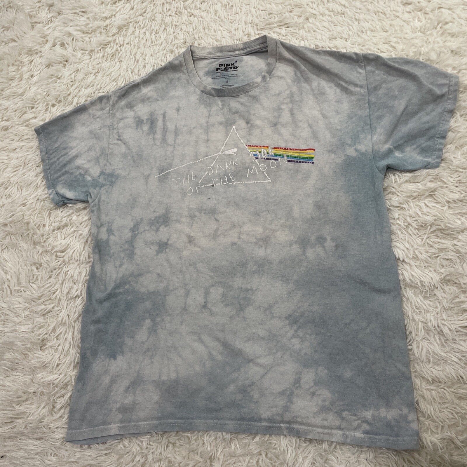 PINK FLOYD Shirt Men S Blue Dark Side of the Moon Rock Music Spellout Graphic