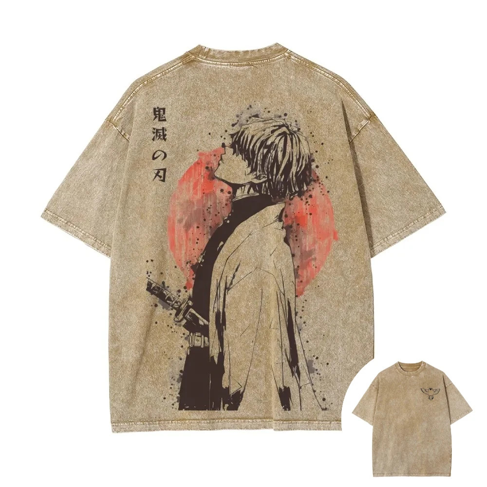 Demon Slayer Zenitsu Agatsuma Acid Wash Graphic T Shirt Anime Back Print M-3XL gallery