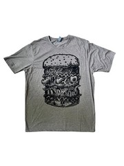 Graphic Monster Burger Tee Mens Size Large Heathered Brown Hand Silkscreened