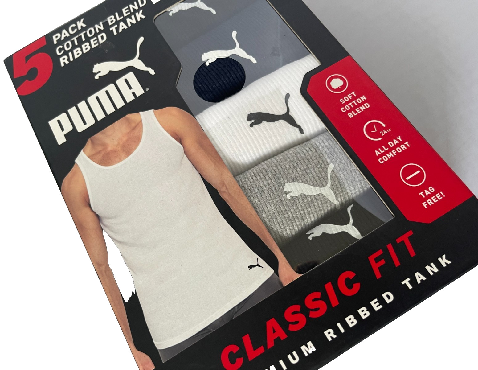 PUMA MEN'S RIBBED TANK PREMIUM Classic Fit COTTON BLEND ASSORTED 5 Pack XL NWT gallery