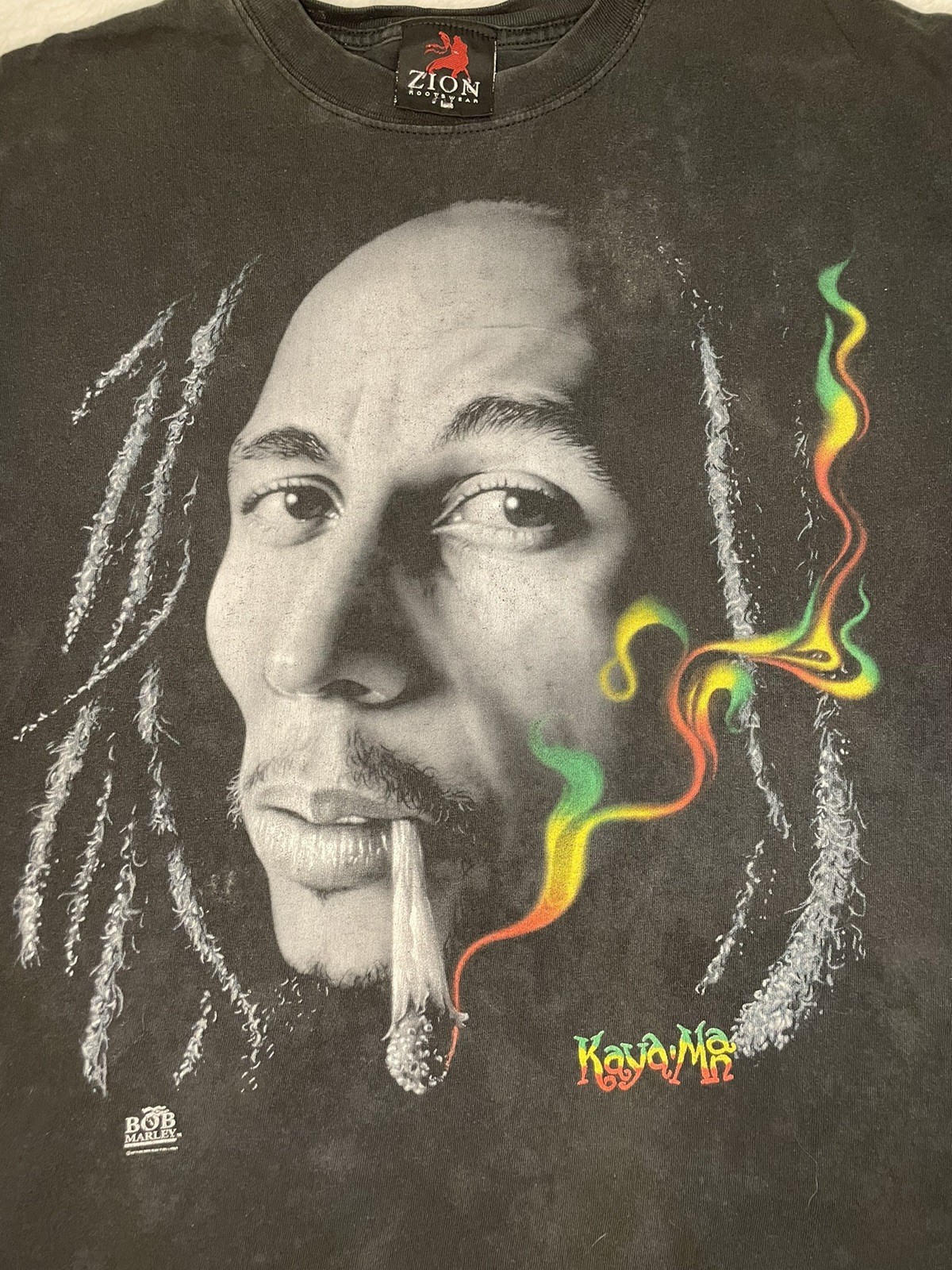 Vintage Bob Marley T-shirt Big Face Smoking Band Tee Black Color Size L gallery