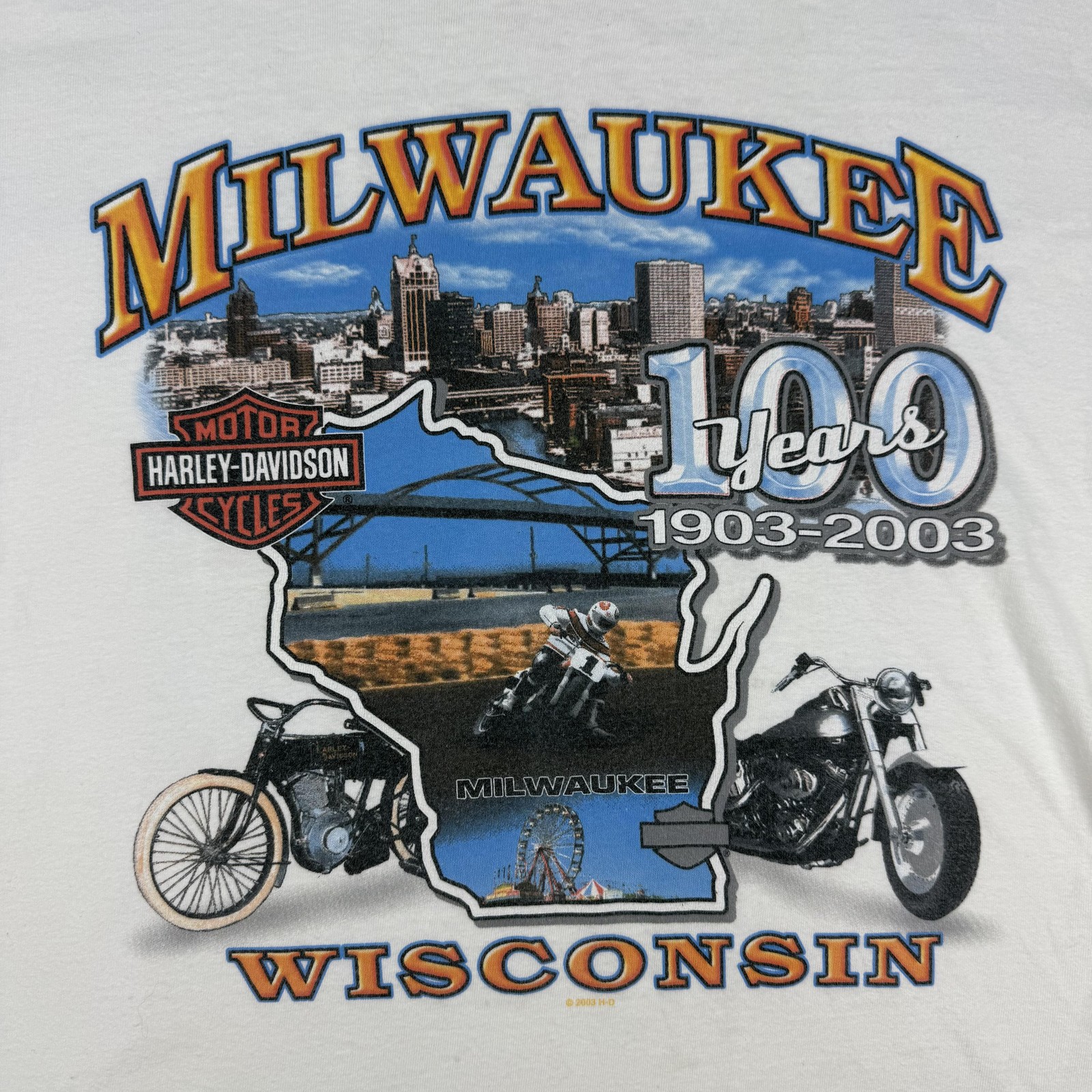 Vintage Harley-Davidson Shirt Mens Large White Milwaukee 100 Years 1903-2003 gallery