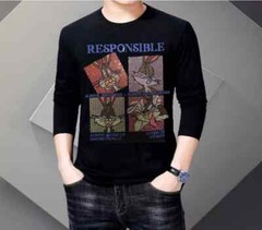 New Men Luxury Rhinestones Diamond Rabbit Black Long T-Shirt High Quality