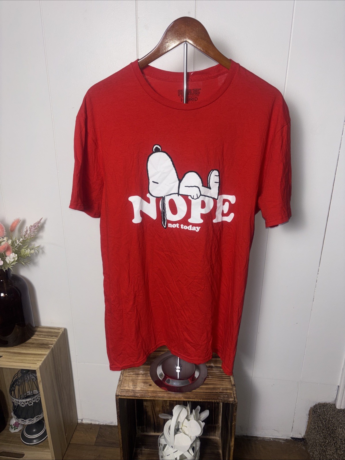 Peanuts Snoopy “Nope Not Today ” Mens XL T-Shirt Graphic Red New