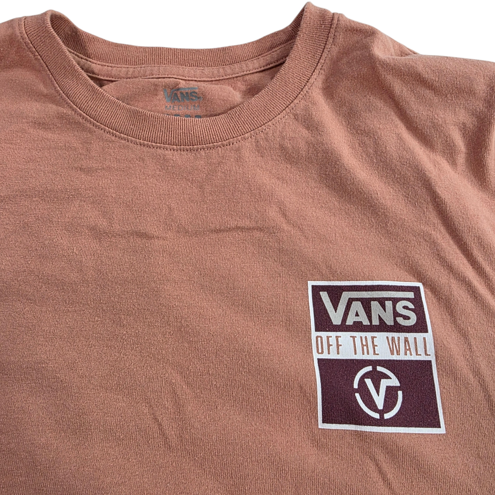 Vans Off The Wall T-Shirt Mens Peach Graphic M Crew Neck Long Sleeve Streetwear gallery