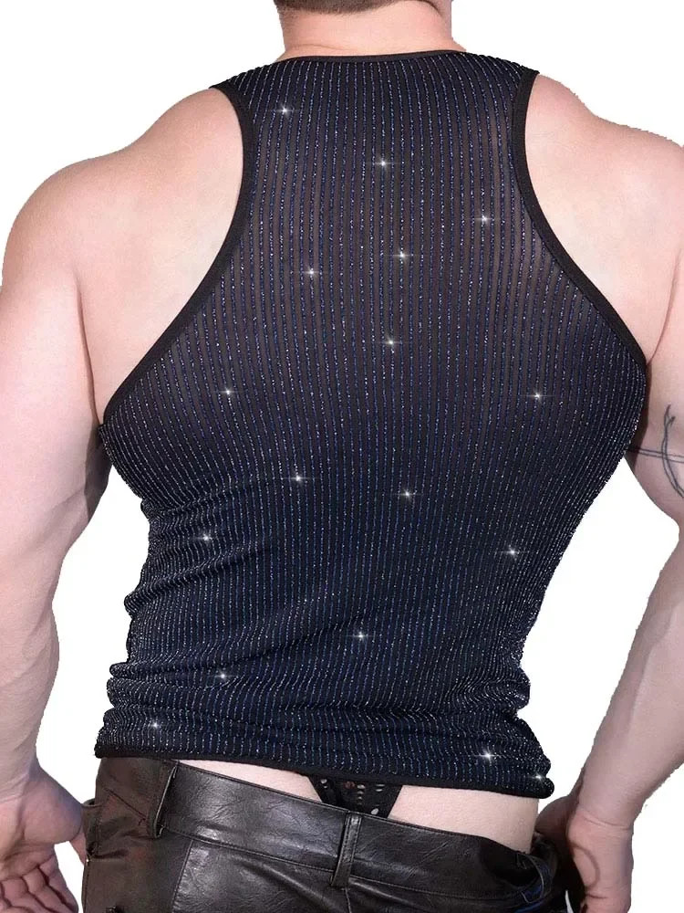 Sexy Sleeveless T-shirts Fashion Stretch Shiny Breathable Sheer Vest Tank Tops gallery